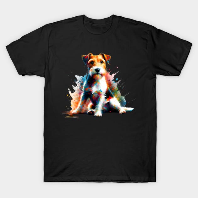 Parson Russell Terrier in Colorful Splashed Art T-Shirt by ArtRUs